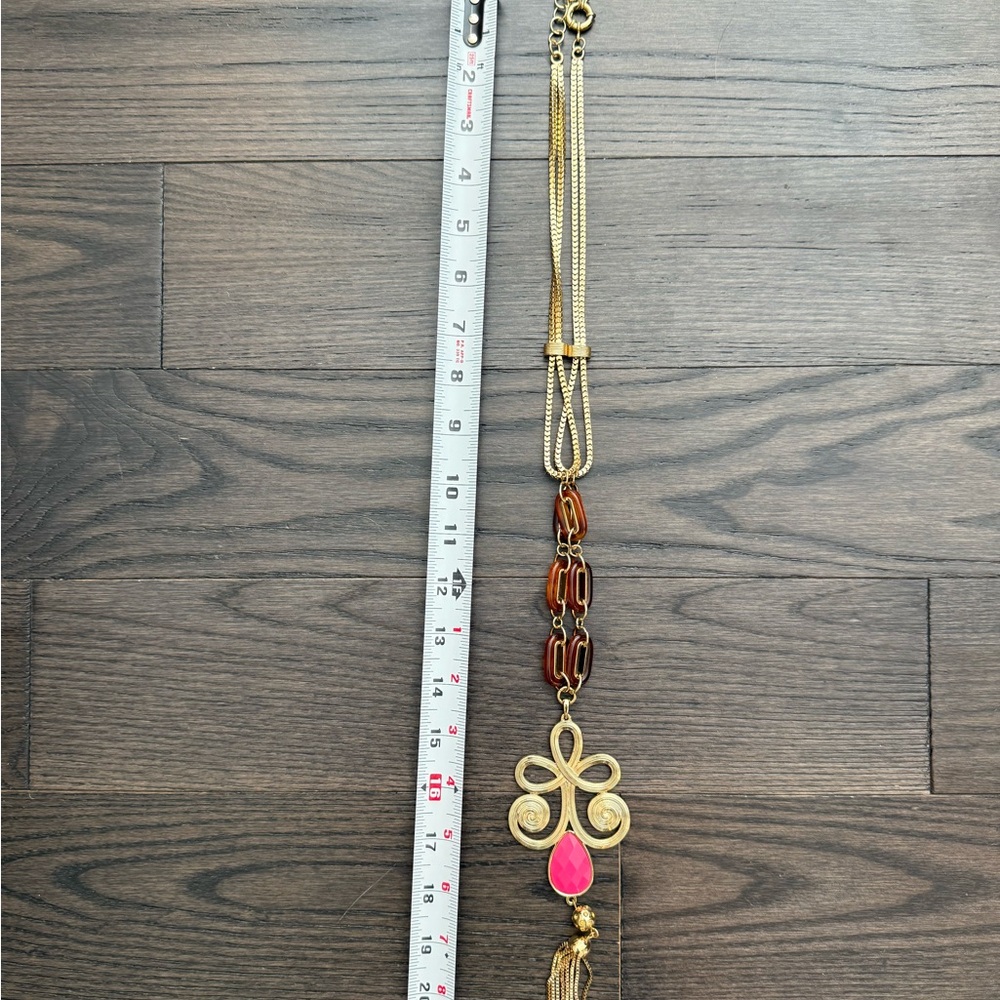 Lilly Pulitzer Gold and Pink Necklace with Tassel